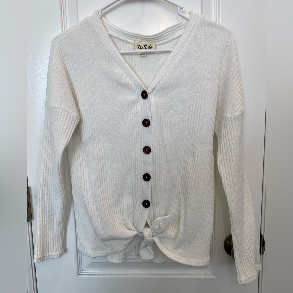 White Button Down Ribbed Sweater